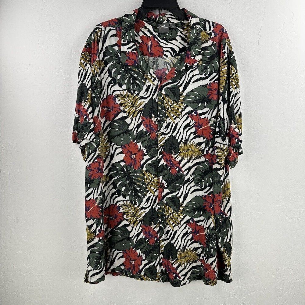 ASOS Mens Aloha Shirt Hawaii Tropical Button Up Camp Print 5XL Beach Vacation